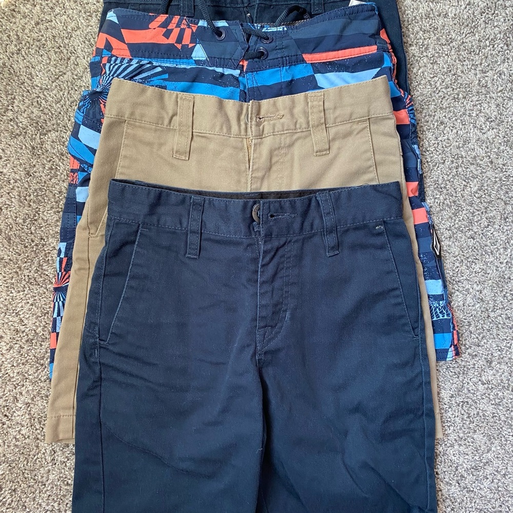 Volcom Boys Shorts LOT of 3 with Board Shorts - Navy and Tan Uniform